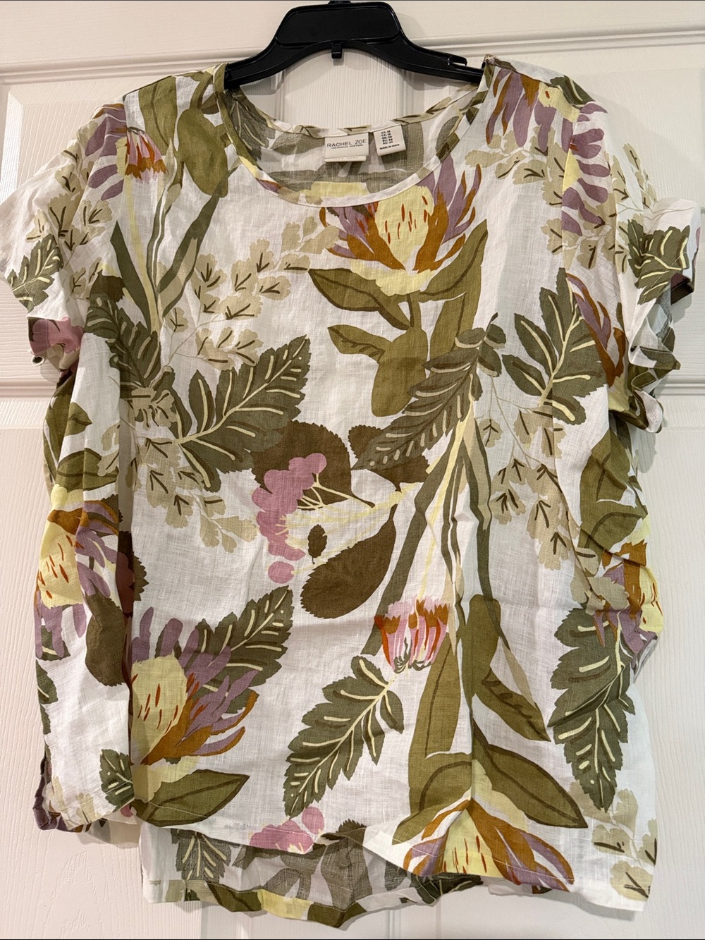 Rachel Zoe White Floral Linen Short Sleeve Top